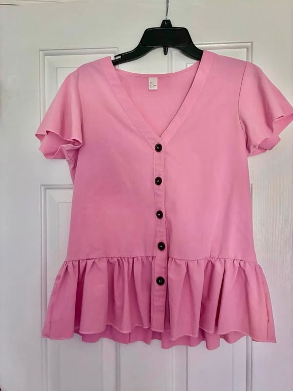NEW Amazon Pink Button-Front Peplum Blouse